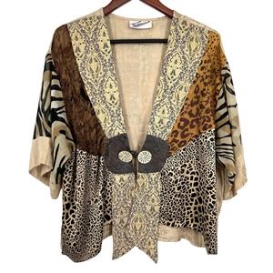 Sterling Styles Vintage One Size Kimono Animal Prink Blouse Shirt Top Unique